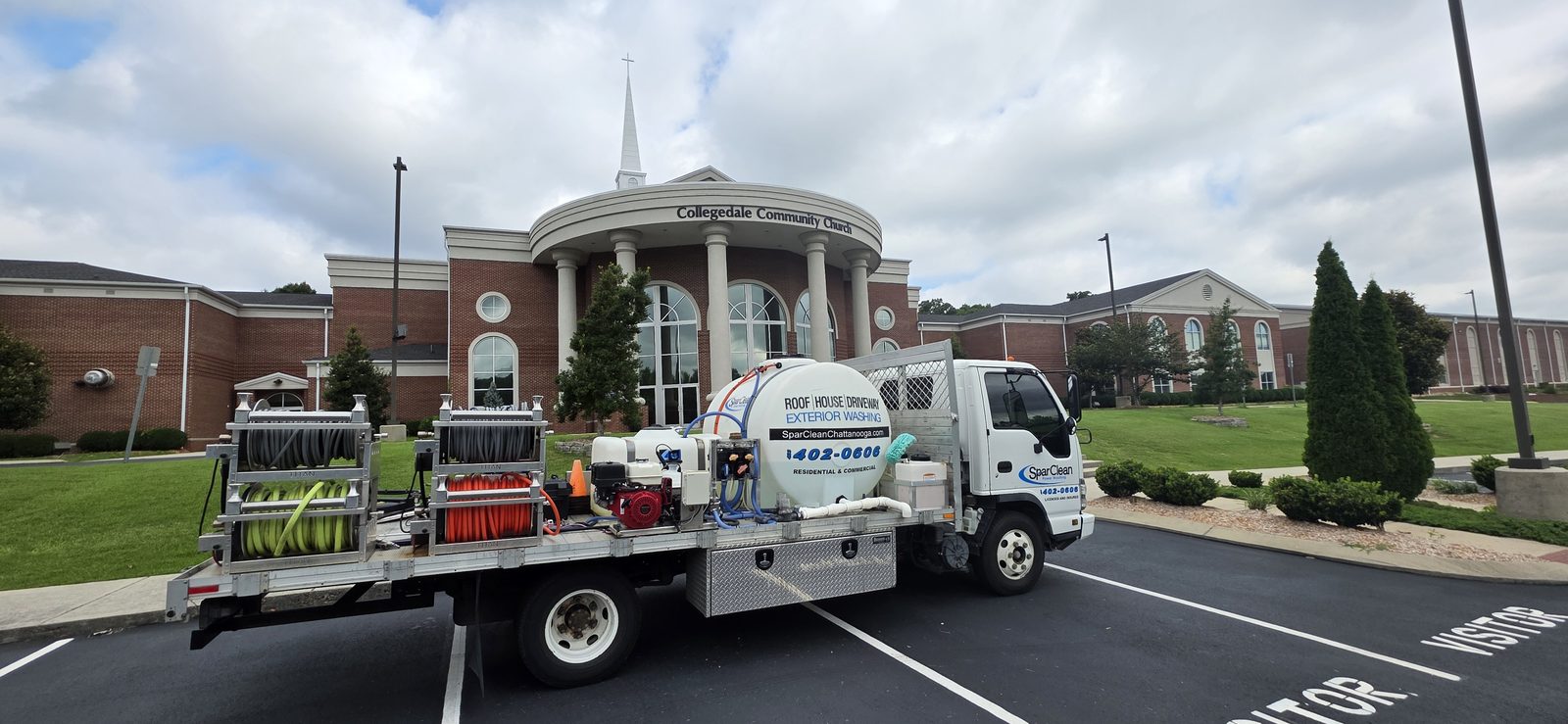 SparClean truck and equipment on site at a local church job