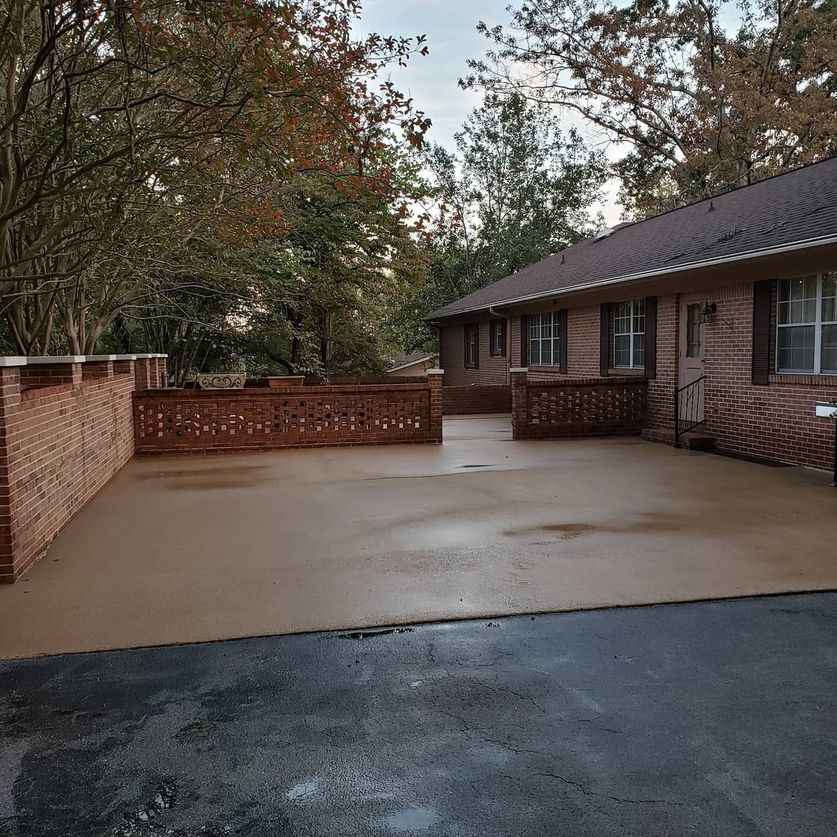Cleaned brick courtyard concrete slab