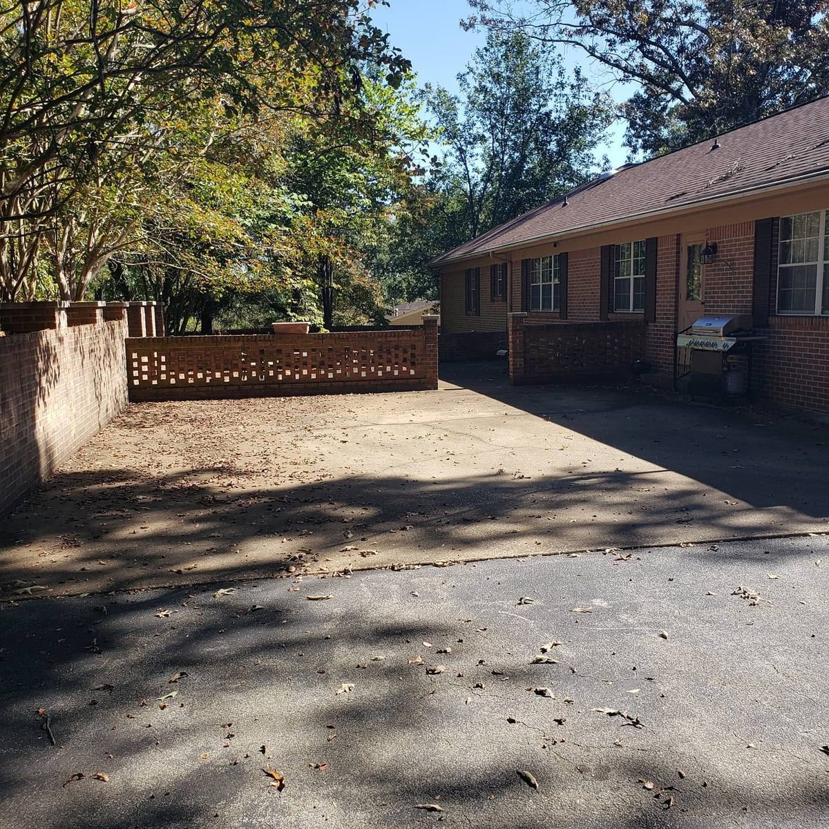 Stained brick courtyard concrete slab