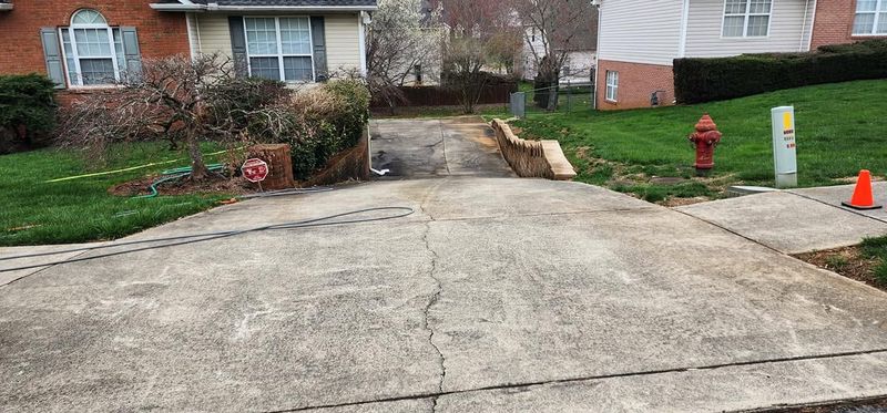 Driveway swale and concrete edge stained before pressure washing